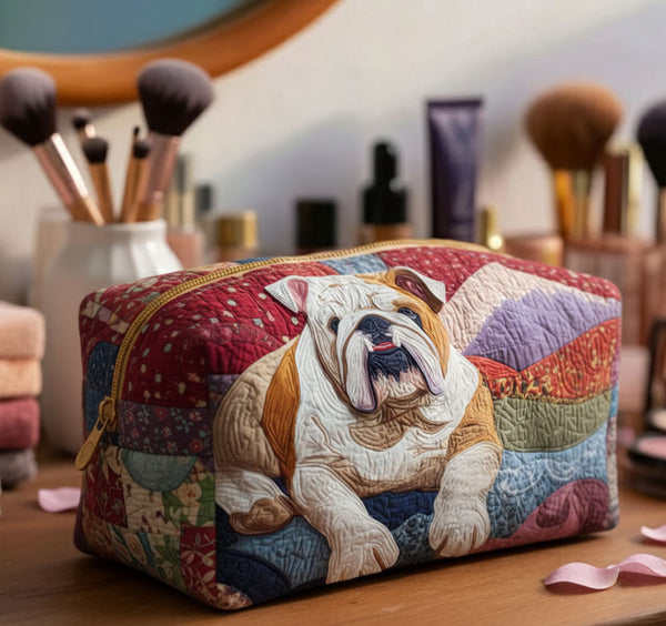 Quiltet makeuptaske – Bulldog Cuddle Quilted