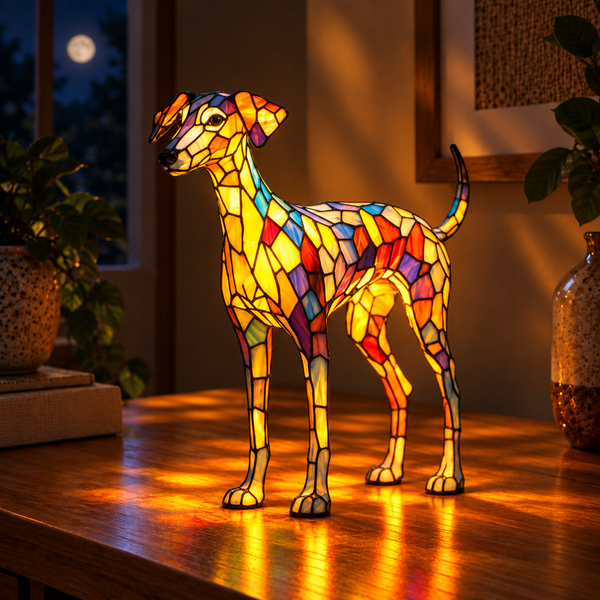 Whippet-lampe i farvet glas