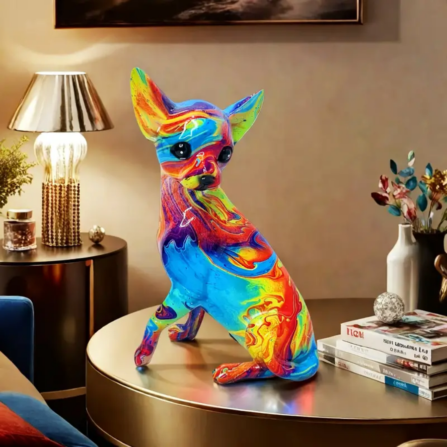 Farverig chihuahua-bordlampe i resin