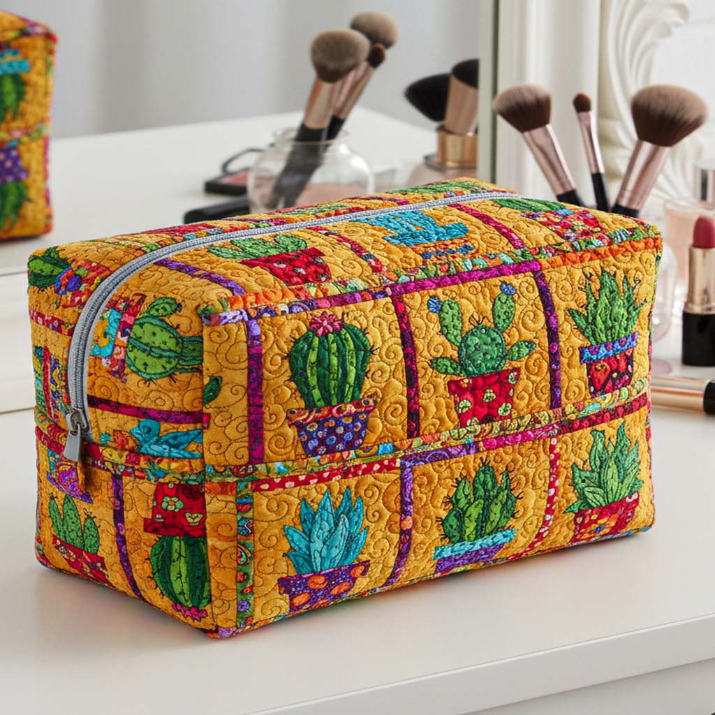 Quiltet makeuptaske – Golden Spikes Quilted