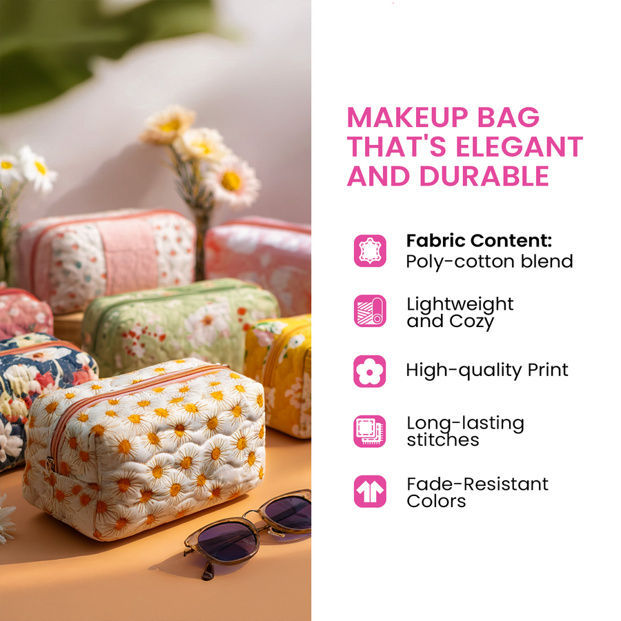 Quiltet makeuptaske – Flowers Delight Quilted