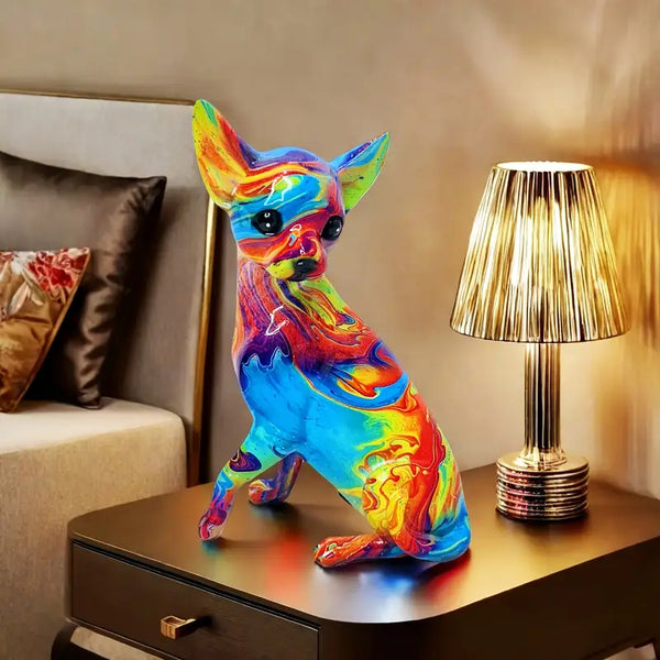Farverig chihuahua-bordlampe i resin