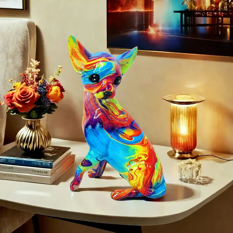 Farverig chihuahua-bordlampe i resin